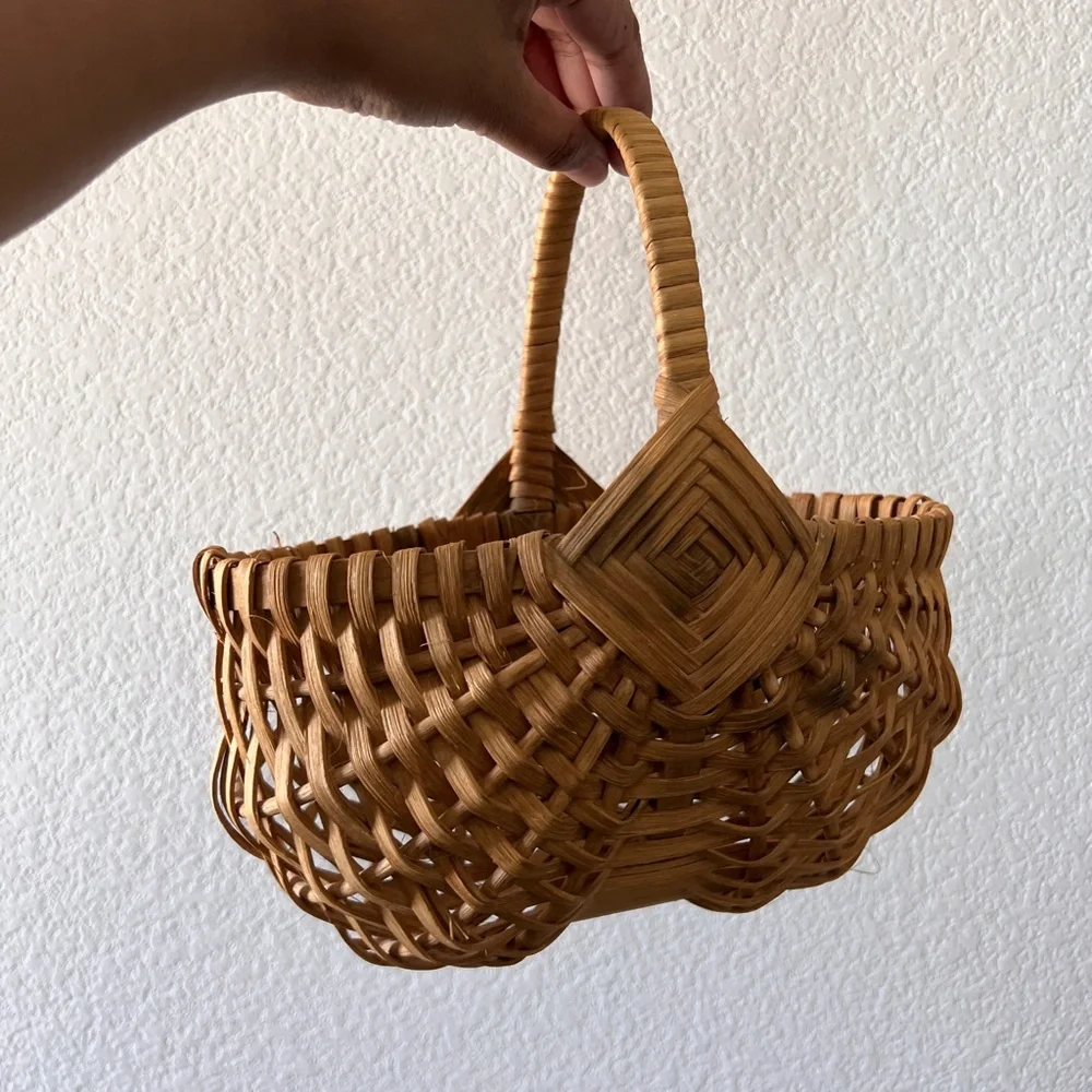 Vintage Wicker Buttocks Basket‎ 10” Handwoven Gathering Rustic Farmhouse Decor